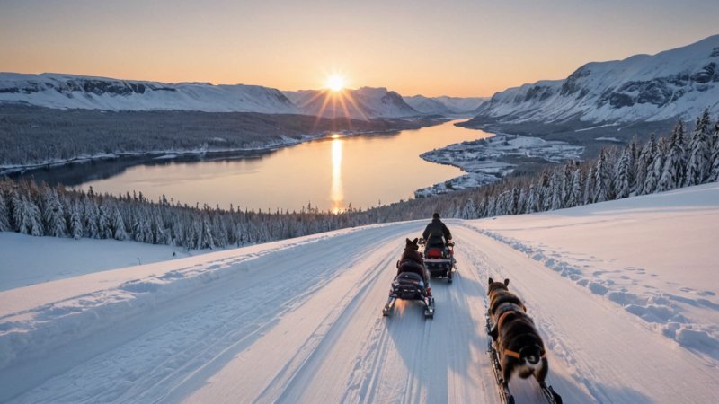 snøscooter, hundekjøring, vinteraktiviteter, Norge, eventyr, natur, kulturell opplevelse