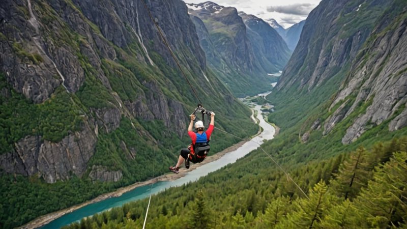 ziplining Norge, eventyraktiviteter, utendørsopplevelser, reise i Norge, naturturisme